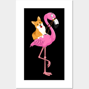 Corgi Rider Flamingo Funny Posters and Art